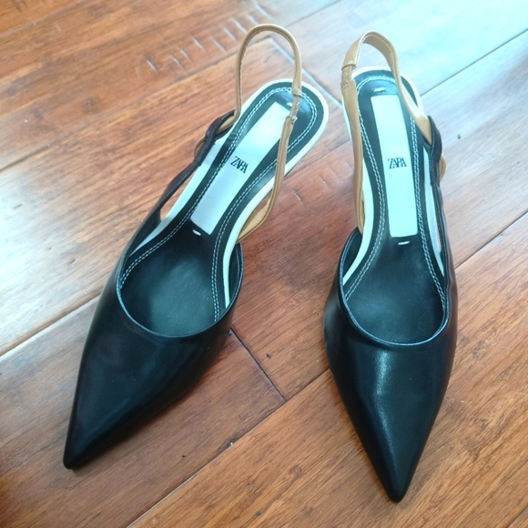 Zara white and black heels with silver heels size 6 used in good condition.. - Picture 2 of 10